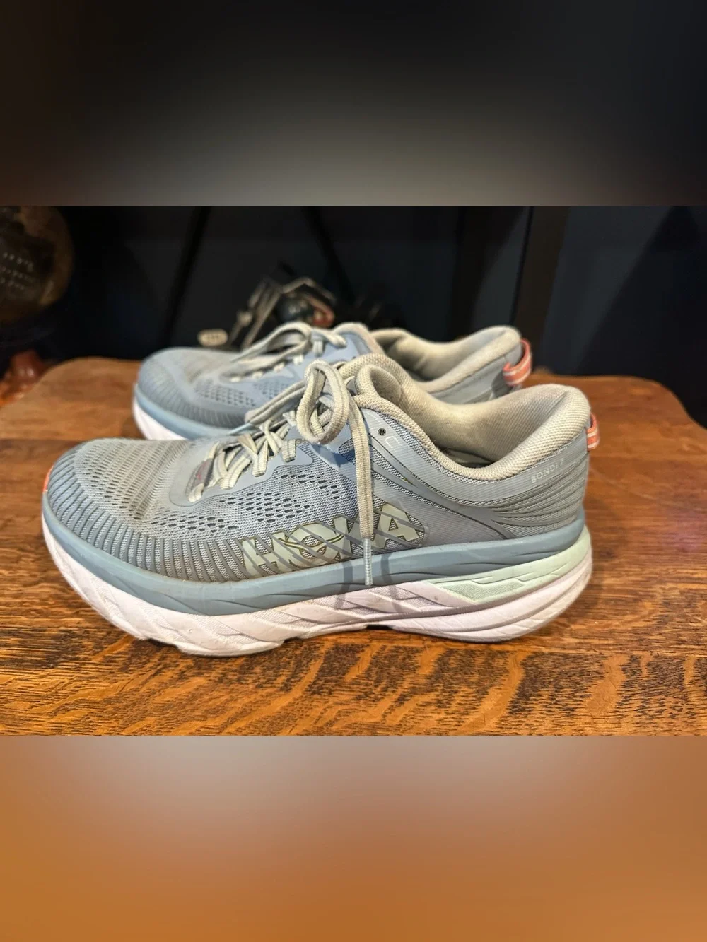 Hoka One One Women's Light Gray and Coral Running Shoes